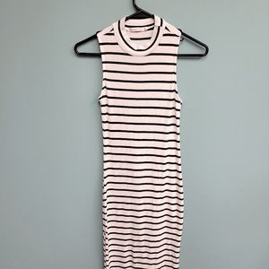 Long Black/White Striped Turtleneck Dress